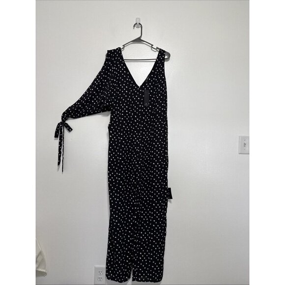 NEW LuLus Woman's Black White Polkdot Jumper Pant Suit W Pockets Size L NWT - Picture 1 of 14